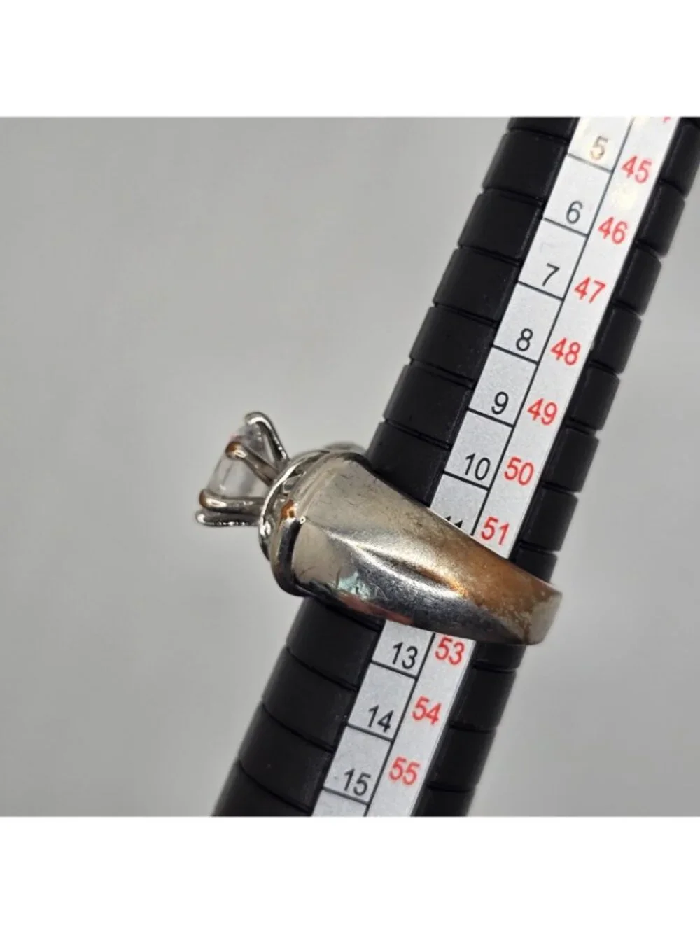 Vintage Silver-Tone Cocktail Ring Large Clear Center Stone Baguette Accents Size